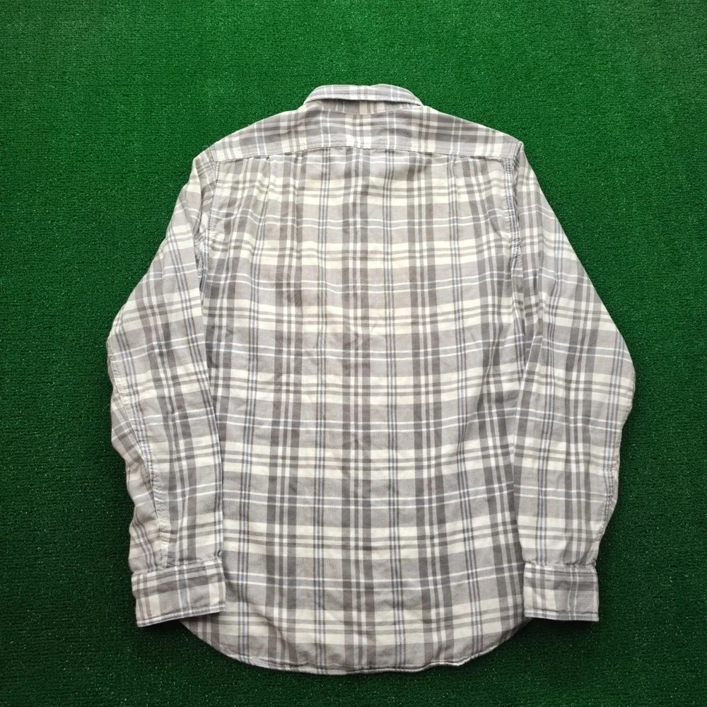 J Crew Workshirt Mens Small Grey White Plaid Flannel Long Sleeve Button Up